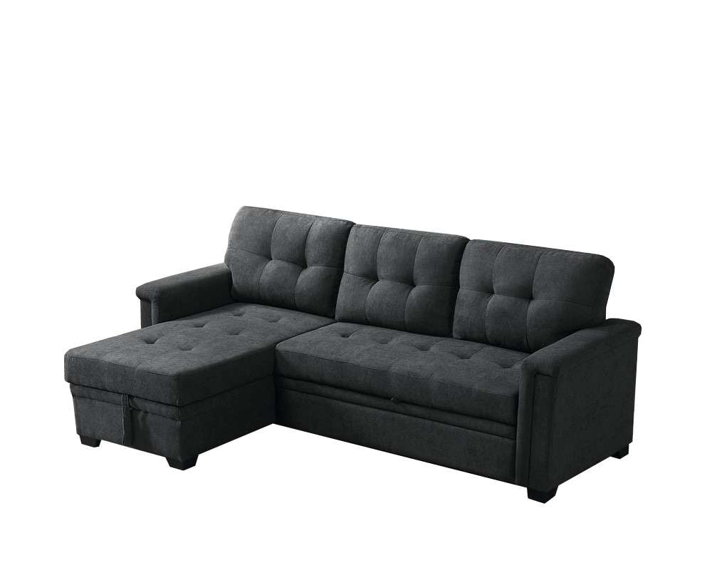Lilola Home - Ashlyn Dark Gray Woven Fabric Sleeper Sectional Sofa Chaise with USB Charger and Tablet Pocket - 81384 veiw 1