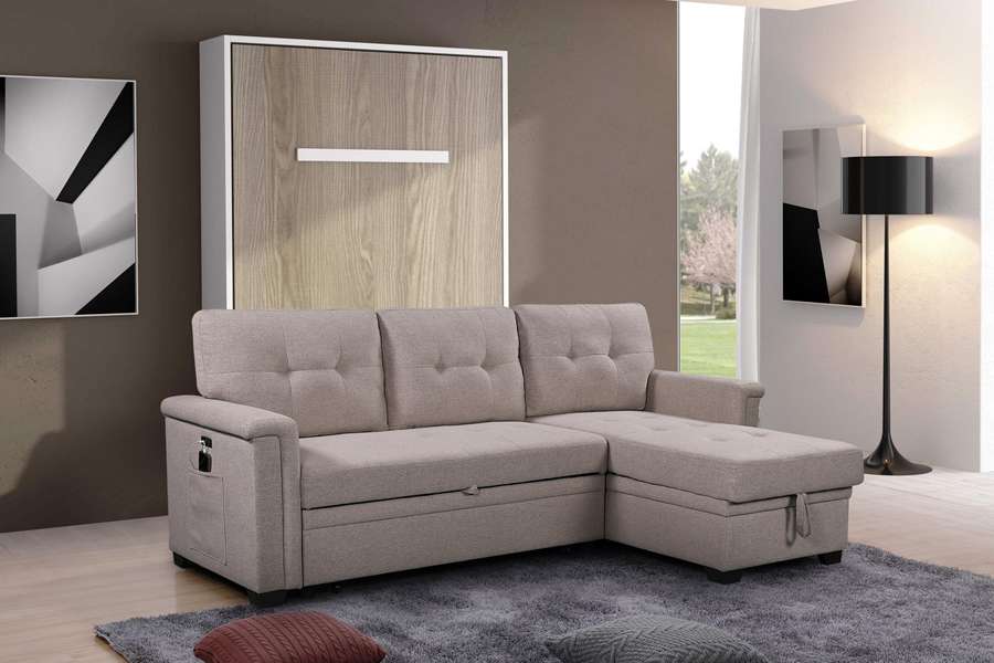 Lilola Home - Ashlyn Light Gray Reversible Sleeper Sectional Sofa with Storage Chaise, USB Charging Ports and Pocket - 81380 veiw 2