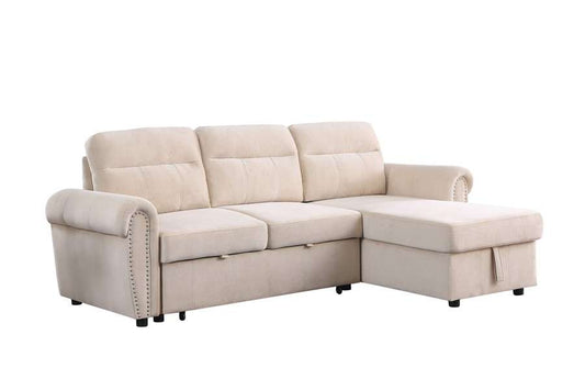 Lilola Home - Ashton Beige Velvet Fabric Reversible Sleeper Sectional Sofa Chaise - 87800BE veiw 1