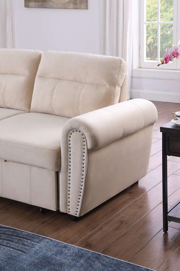 Lilola Home - Ashton Beige Velvet Fabric Reversible Sleeper Sectional Sofa Chaise - 87800BE veiw 2