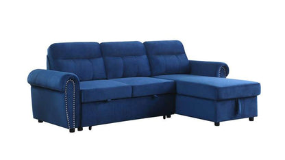Lilola Home - Ashton Blue Velvet Fabric Reversible Sleeper Sectional Sofa Chaise - 87800BU veiw 1