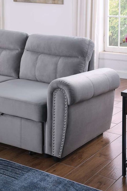 Lilola Home - Ashton Gray Velvet Fabric Reversible Sleeper Sectional Sofa Chaise - 87800GY veiw 2