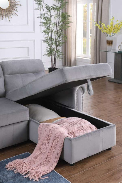 Lilola Home - Ashton Gray Velvet Fabric Reversible Sleeper Sectional Sofa Chaise - 87800GY veiw 3