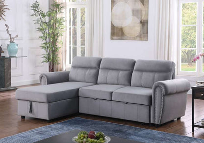 Lilola Home - Ashton Gray Velvet Fabric Reversible Sleeper Sectional Sofa Chaise - 87800GY veiw 6