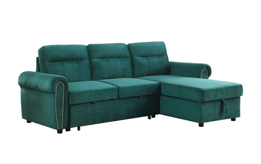 Lilola Home - Ashton Green Velvet Fabric Reversible Sleeper Sectional Sofa Chaise - 87800GN veiw 1