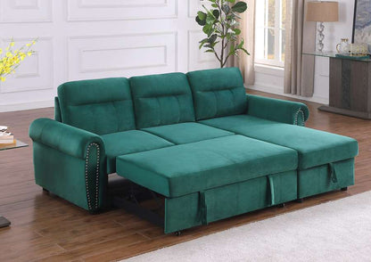 Lilola Home - Ashton Green Velvet Fabric Reversible Sleeper Sectional Sofa Chaise - 87800GN veiw 4