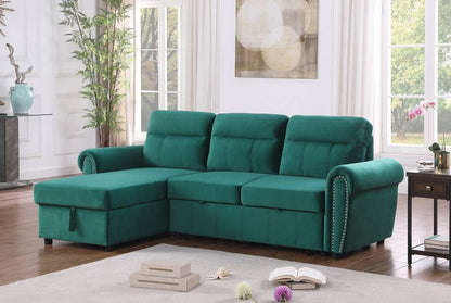 Lilola Home - Ashton Green Velvet Fabric Reversible Sleeper Sectional Sofa Chaise - 87800GN veiw 6