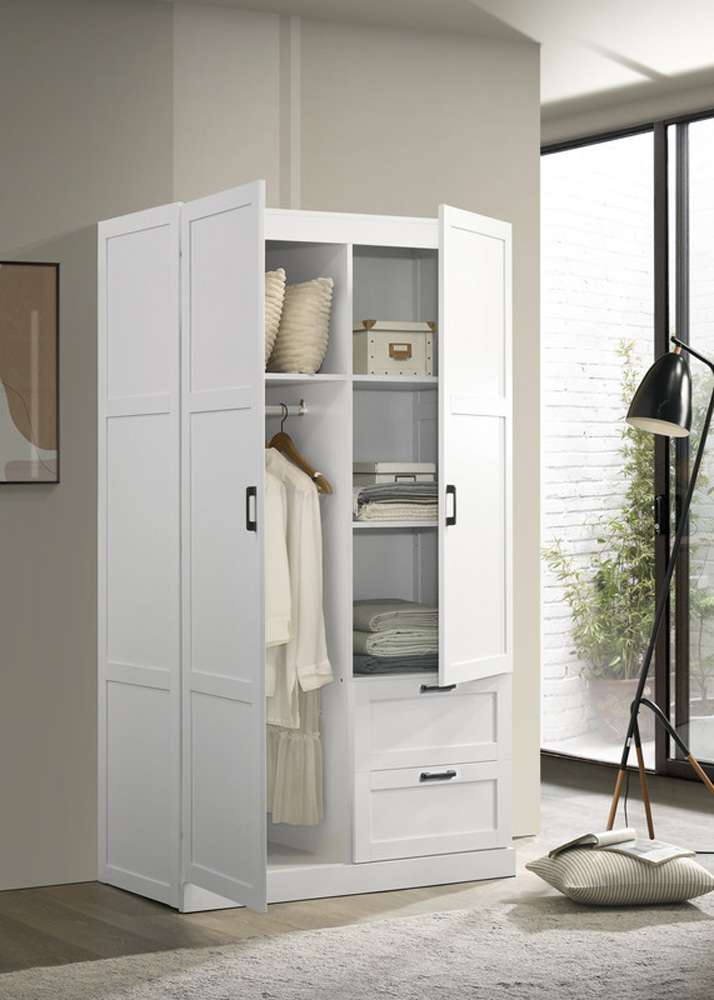 Lilola Home - Aubree White Wardrobe Cabinet Armoire with 2 Drawers and Hanging Rod - 96004 veiw 3