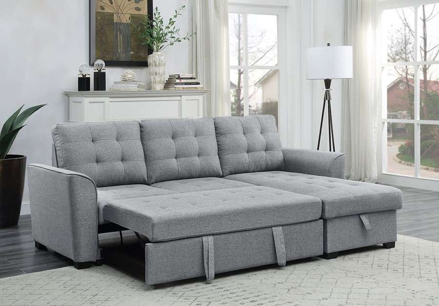 Lilola Home - Avery Light Gray Linen Sleeper Sectional Sofa with Reversible Storage Chaise - 81396 veiw 1
