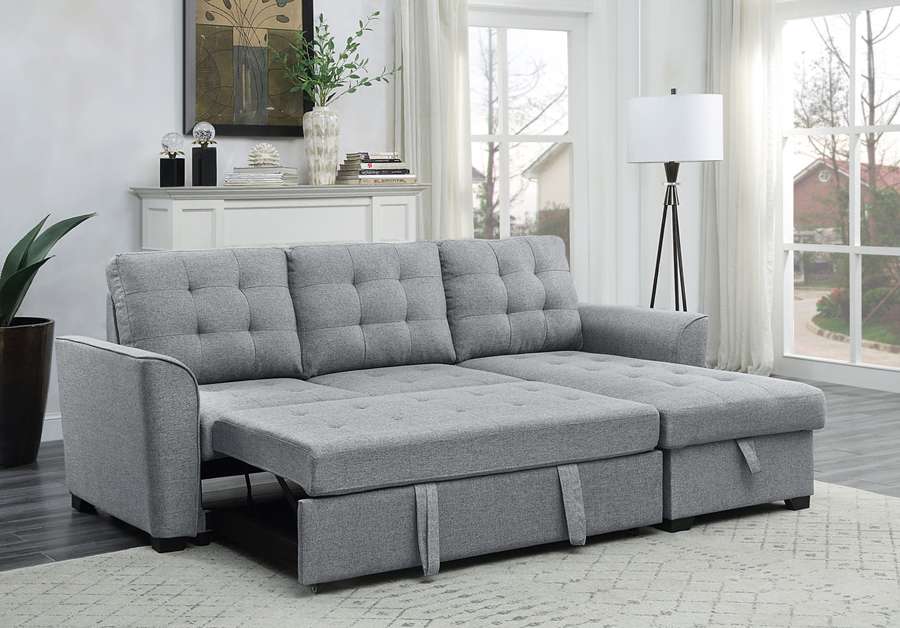 Lilola Home - Avery Light Gray Linen Sleeper Sectional Sofa with Reversible Storage Chaise - 81396 veiw 2