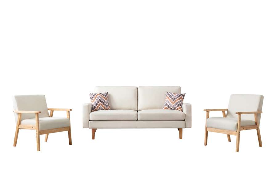 Lilola Home - Bahamas Beige Linen Sofa and 2 Chairs with 2 Throw Pillows - 87827-SCC veiw 2