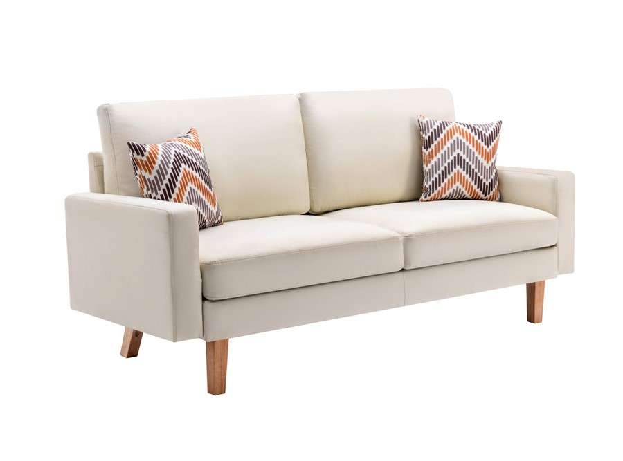 Lilola Home - Bahamas Beige Linen Sofa with 2 Throw Pillows - 87827 veiw 1