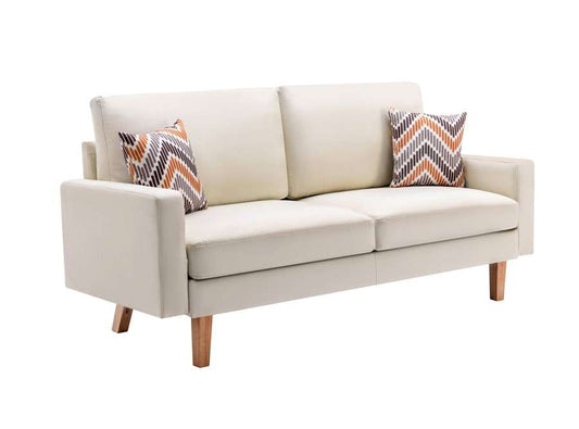 Lilola Home - Bahamas Beige Linen Sofa with 2 Throw Pillows - 87827 veiw 1