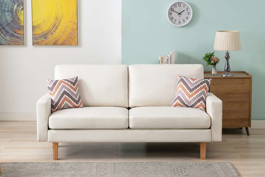 Lilola Home - Bahamas Beige Linen Sofa with 2 Throw Pillows - 87827 veiw 3