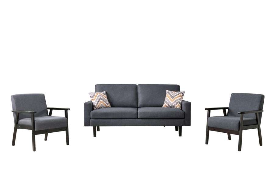 Lilola Home - Bahamas Dark Gray Linen Sofa and 2 Chairs with 2 Throw Pillows - 87823-SCC veiw 1