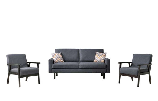 Lilola Home - Bahamas Dark Gray Linen Sofa and 2 Chairs with 2 Throw Pillows - 87823-SCC veiw 1