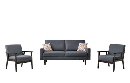 Lilola Home - Bahamas Dark Gray Linen Sofa and 2 Chairs with 2 Throw Pillows - 87823-SCC veiw 2