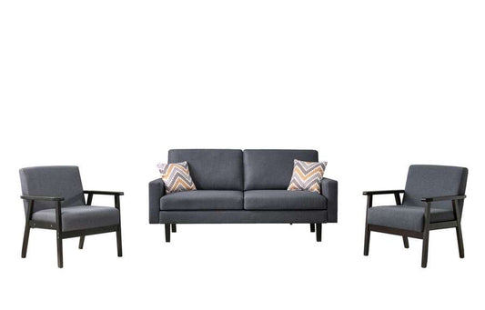 Lilola Home - Bahamas Dark Gray Linen Sofa and 2 Chairs with 2 Throw Pillows - 87823-SCC veiw 2