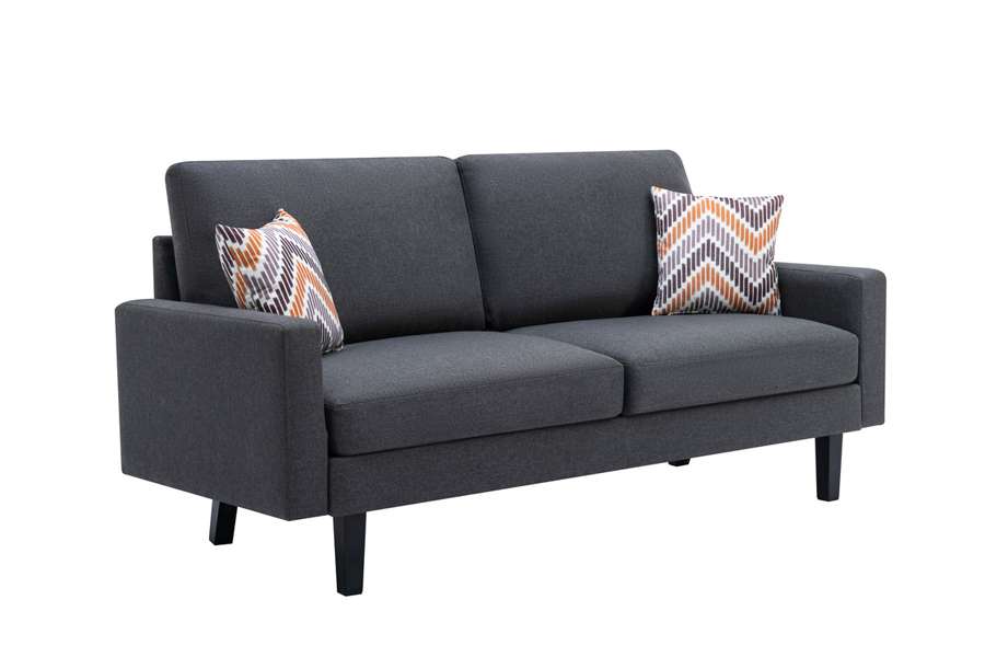Lilola Home - Bahamas Dark Gray Linen Sofa with 2 Throw Pillows - 87823 veiw 4