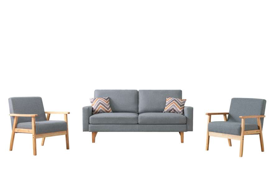 Lilola Home - Bahamas Gray Linen Sofa and 2 Chairs with 2 Throw Pillows - 87825-SCC veiw 2