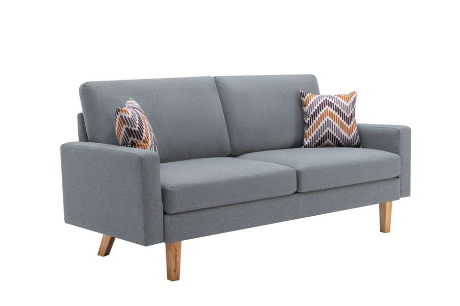 Lilola Home - Bahamas Gray Linen Sofa with 2 Throw Pillows - 87825 veiw 1