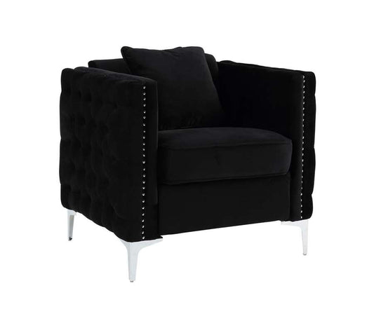 Lilola Home - Bayberry Black Velvet Chair with 1 Pillow - 89634-C veiw 2
