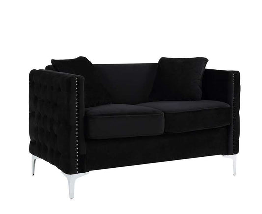 Lilola Home - Bayberry Black Velvet Loveseat with 2 Pillows - 89634-L veiw 2
