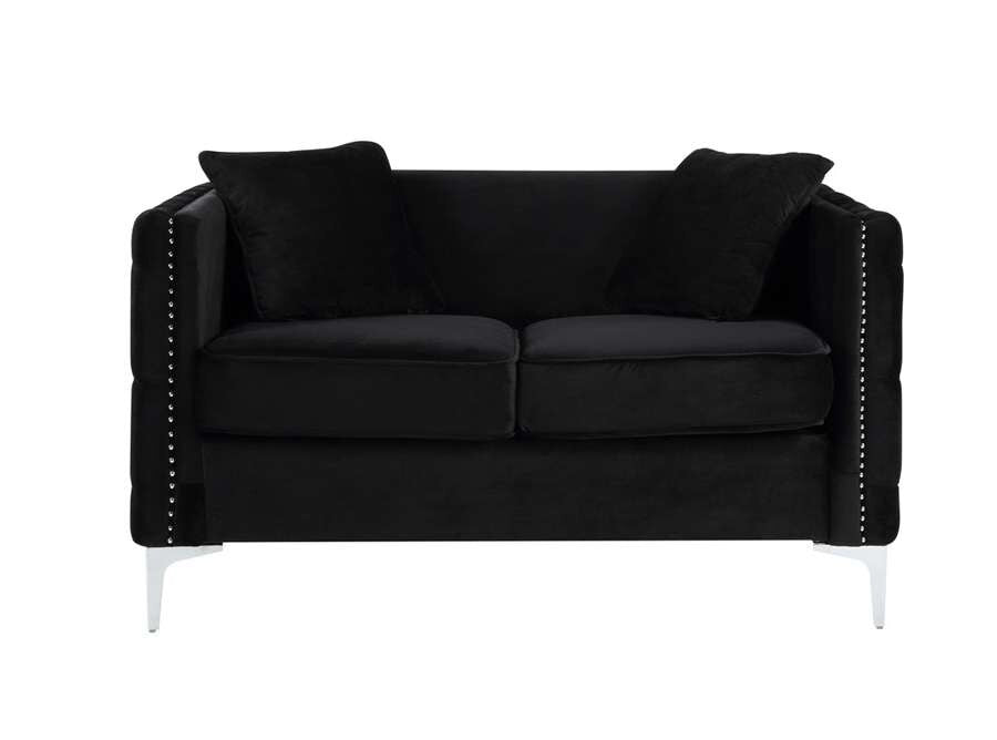 Lilola Home - Bayberry Black Velvet Loveseat with 2 Pillows - 89634-L veiw 3