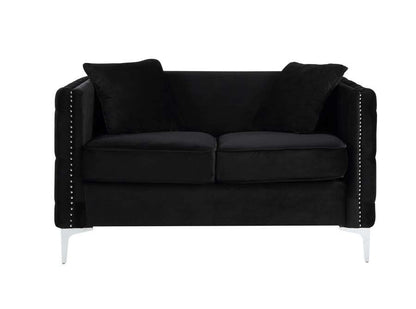 Lilola Home - Bayberry Black Velvet Loveseat with 2 Pillows - 89634-L veiw 3