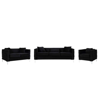 Lilola Home - Bayberry Black Velvet Sofa Loveseat Chair Living Room Set - 89634 veiw 1