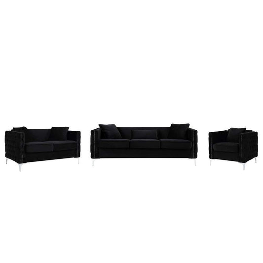 Lilola Home - Bayberry Black Velvet Sofa Loveseat Chair Living Room Set - 89634 veiw 1