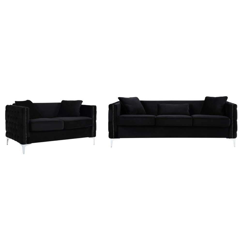 Lilola Home - Bayberry Black Velvet Sofa Loveseat Living Room Set - 89634-SL veiw 1