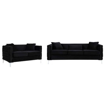 Lilola Home - Bayberry Black Velvet Sofa Loveseat Living Room Set - 89634-SL veiw 1