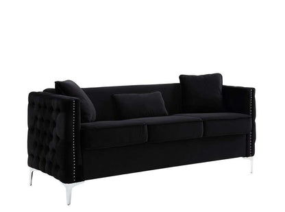 Lilola Home - Bayberry Black Velvet Sofa with 3 Pillows - 89634-S veiw 1