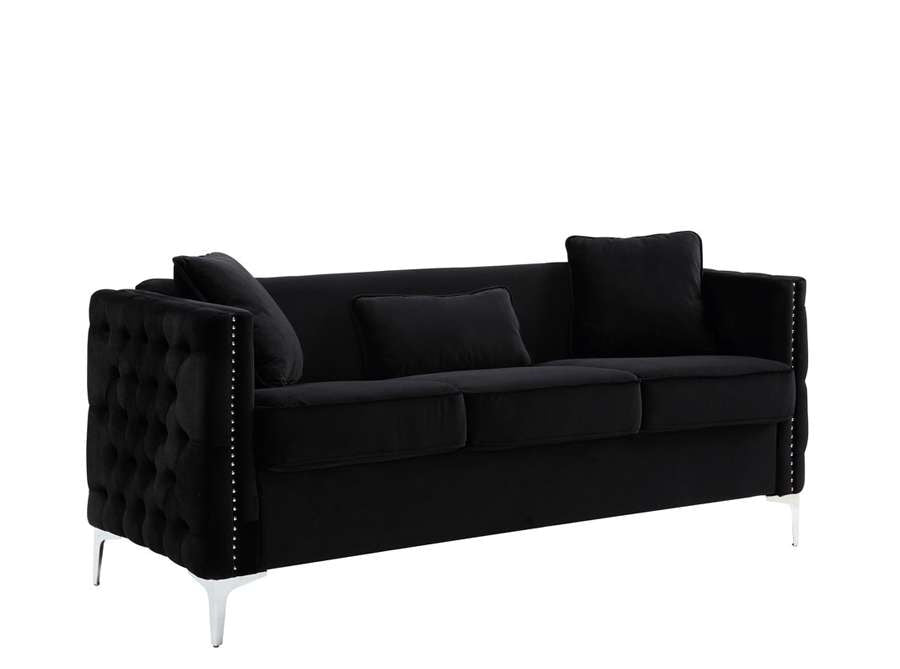 Lilola Home - Bayberry Black Velvet Sofa with 3 Pillows - 89634-S veiw 2
