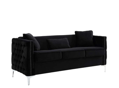Lilola Home - Bayberry Black Velvet Sofa with 3 Pillows - 89634-S veiw 2