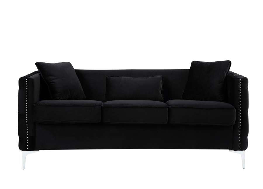 Lilola Home - Bayberry Black Velvet Sofa with 3 Pillows - 89634-S veiw 3