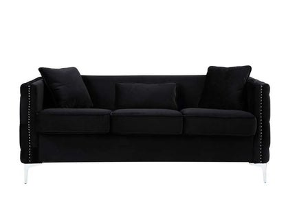 Lilola Home - Bayberry Black Velvet Sofa with 3 Pillows - 89634-S veiw 3