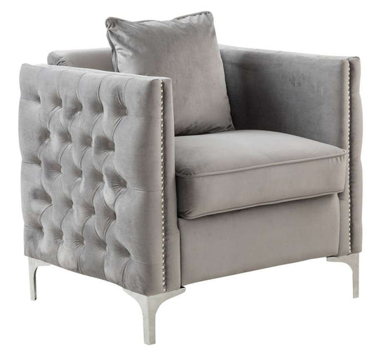 Lilola Home - Bayberry Gray Velvet Chair with 1 Pillow - 89635-C veiw 1