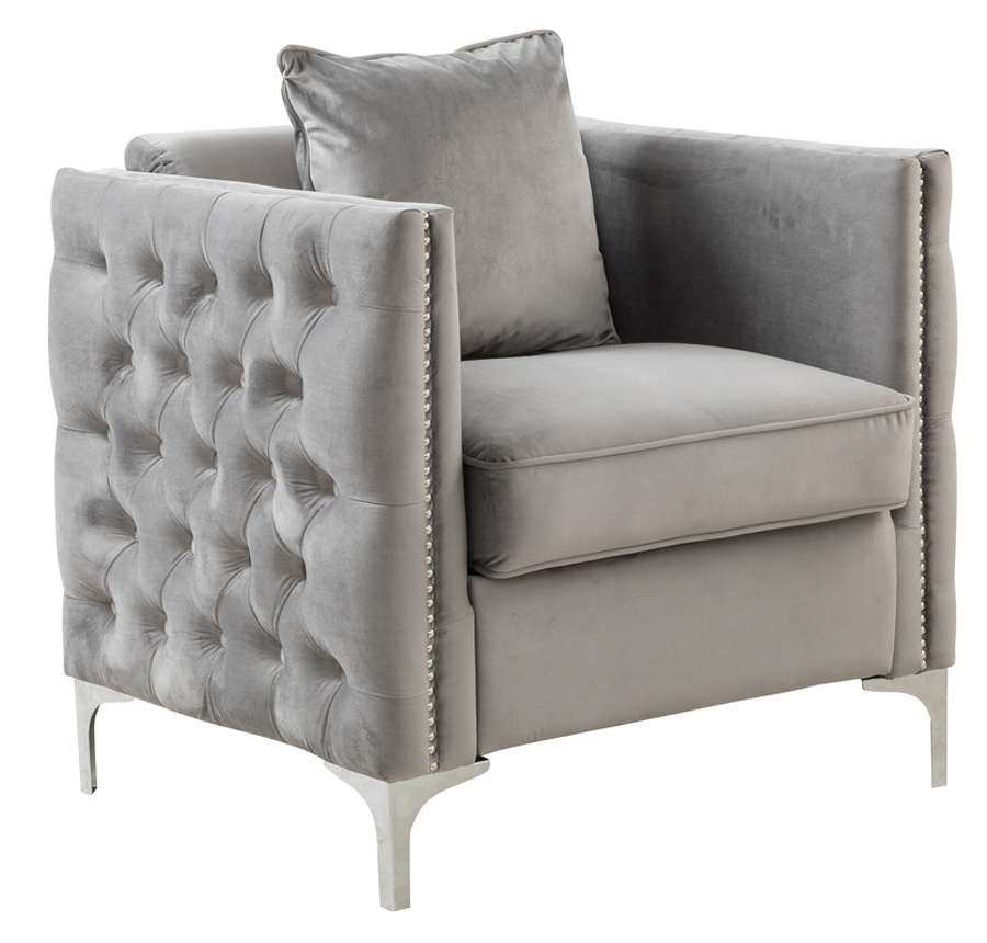 Lilola Home - Bayberry Gray Velvet Chair with 1 Pillow - 89635-C veiw 2