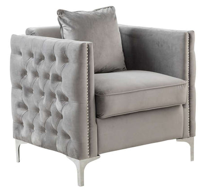 Lilola Home - Bayberry Gray Velvet Chair with 1 Pillow - 89635-C veiw 2