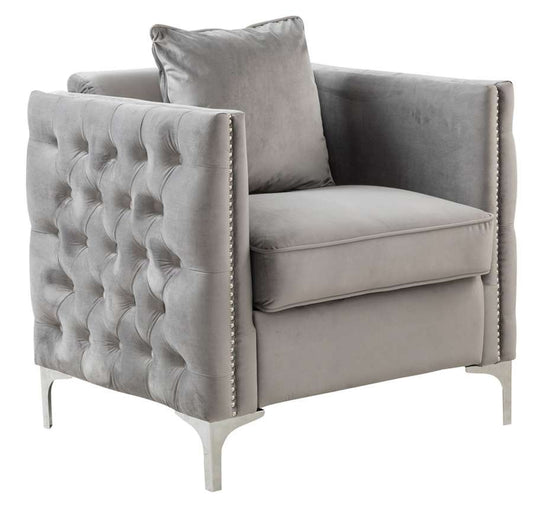 Lilola Home - Bayberry Gray Velvet Chair with 1 Pillow - 89635-C veiw 2