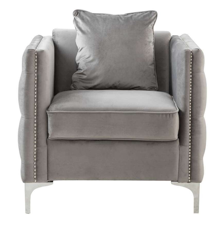Lilola Home - Bayberry Gray Velvet Chair with 1 Pillow - 89635-C veiw 3