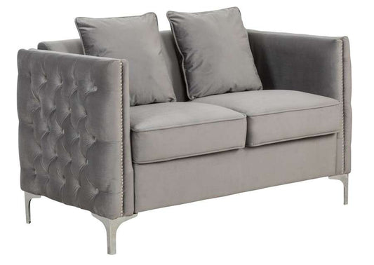 Lilola Home - Bayberry Gray Velvet Loveseat with 2 Pillows - 89635-L veiw 1