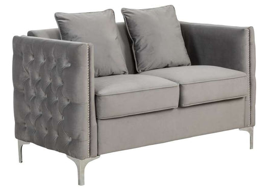 Lilola Home - Bayberry Gray Velvet Loveseat with 2 Pillows - 89635-L veiw 2