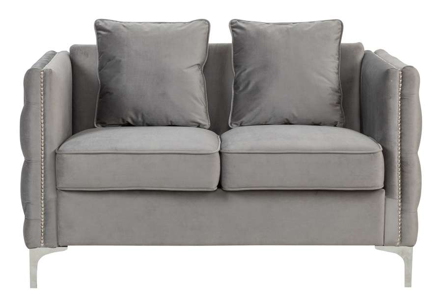 Lilola Home - Bayberry Gray Velvet Loveseat with 2 Pillows - 89635-L veiw 3