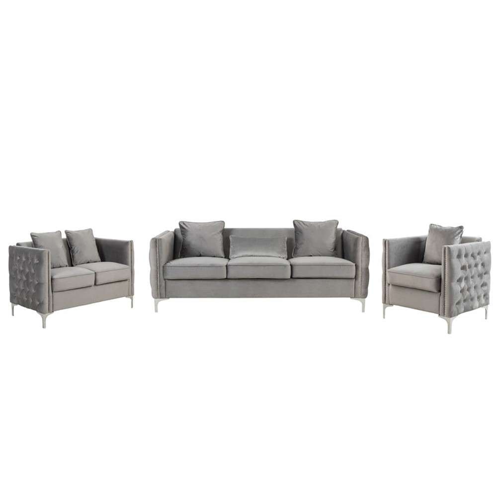 Lilola Home - Bayberry Gray Velvet Sofa Loveseat Chair Living Room Set - 89635 veiw 1