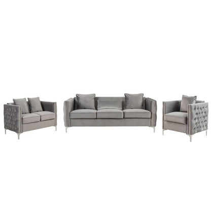 Lilola Home - Bayberry Gray Velvet Sofa Loveseat Chair Living Room Set - 89635 veiw 1