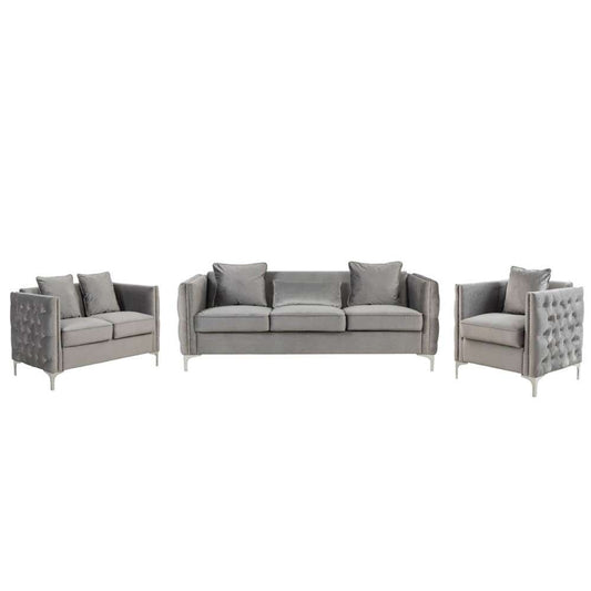 Lilola Home - Bayberry Gray Velvet Sofa Loveseat Chair Living Room Set - 89635 veiw 1