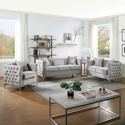 Lilola Home - Bayberry Gray Velvet Sofa Loveseat Chair Living Room Set - 89635 veiw 2